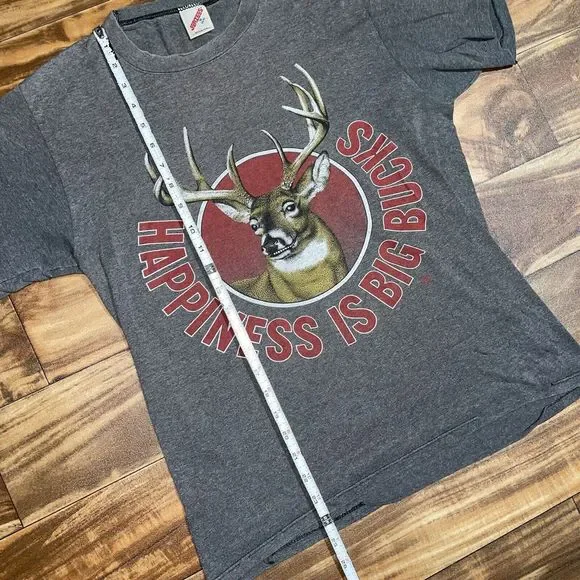 Vtg 1980s Happiness is Big Bucks Heather Grey Whitetail Deer Hunting Shirt Small - Picture 7 of 9